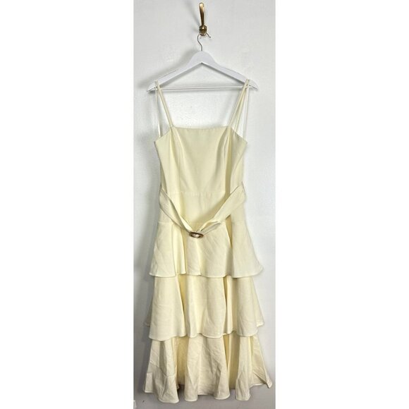 MAC DUGGAL Spaghetti Straps Tiered Tea-Length Dress in White Ivory Size US 12 - Picture 3 of 10